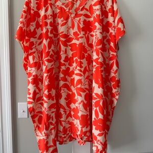Floral V-Neck Women’s beach cover up or Dress in Coral and Cream